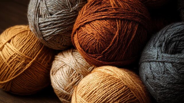 Wool yarn balls knitting craft textile threads rustic handmade background