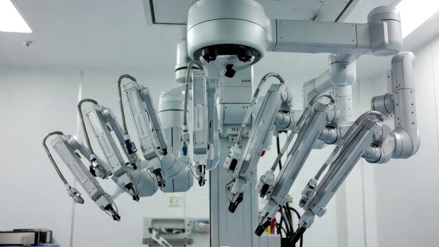 Advanced robotic surgical system with multiple articulated arms in a sterile operating room environment