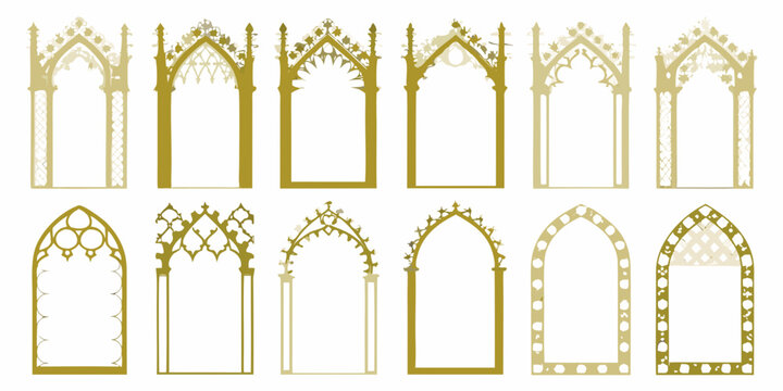 ornate gothic archways collection of twelve golden vector illustrations