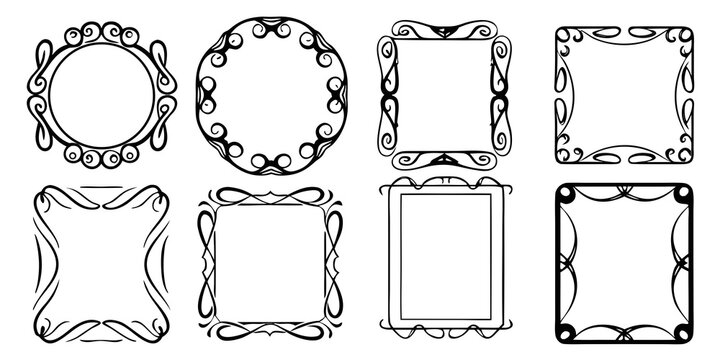 art nouveau frames and borders black and white vector illustration