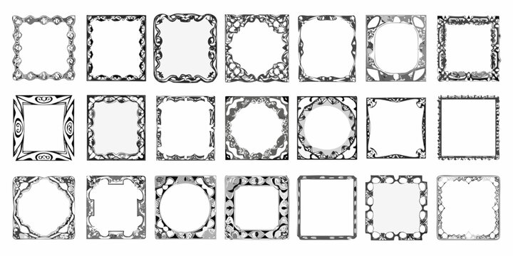 ornate frame set black and white decorative borders on white background