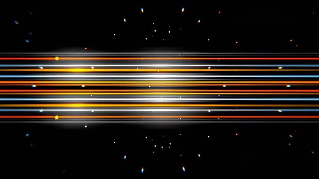 Moving lines of light create a bright pattern against a dark background in an art display during nighttime