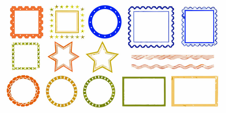 collection of colorful hand drawn frame and shape vector illustrations