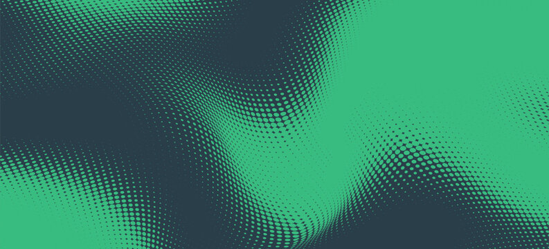 Parallelogram Halftone Vector Dynamic Smooth Curved Border Eye Catching Abstract Background. Modern Half Tone Striking Pattern Conceptual Turquoise Texture. Bent Form Abstraction Teal Green Wallpaper