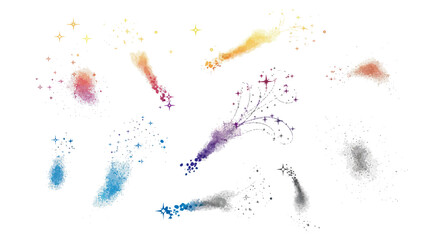 Colorful abstract shooting stars and glitter bursts on white background © Azis