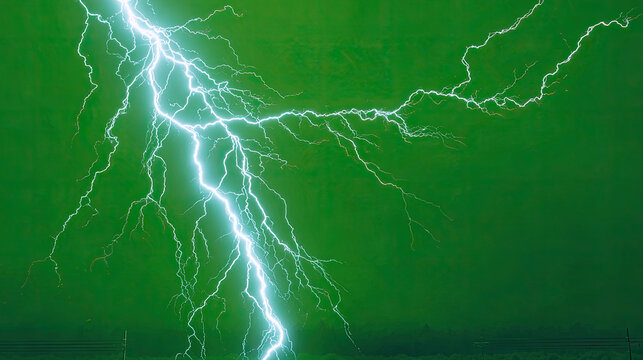 Thunderstorm background created on green screen concept. Striking image of green lighting illuminating the night sky.