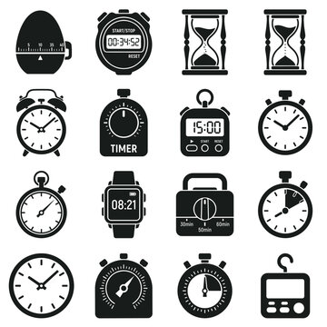 black and white vector silhouette set of timer types