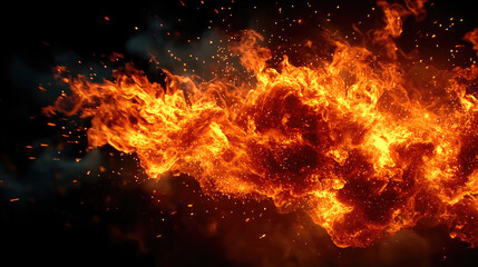 Fototapeta premium Cinematic fire explosion transition effect concept. Vibrant flames and sparks rising against a dark background.