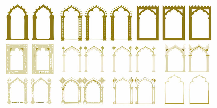 ornate gothic archways and window frames vector illustration gold and beige