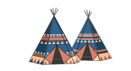 Two Native American Teepees with Geometric Patterns on White Background © Azis