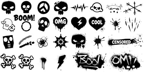 graffiti stencils and punk symbols collection on white background © Ajay