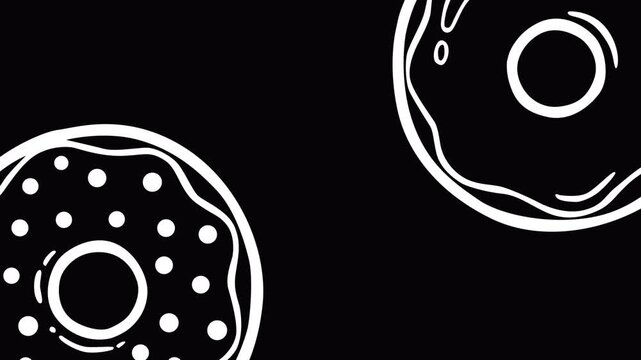 Smooth looping footage of donut outlines drifting across a black background. Clean lines and simple motion create a modern food-themed visual, perfect for ads, branding, and stylish loops.