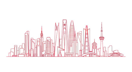 Obraz premium Modern City Skyline Sketch, Architectural Design, Urban Landscape Illustration