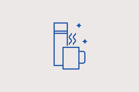 Reusable thermos and cup line icon for zero-waste habits and sustainable lifestyle. Practical vector illustration for eco-shop catalogs and plastic-free movement guides.