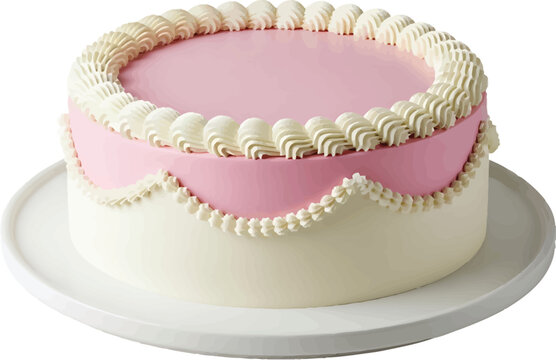 Pink Cake with White Frosting on Round Plate