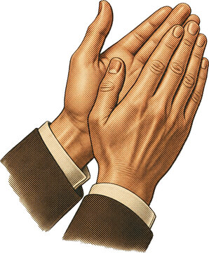 Vintage Style Clapping Hands Halftone Illustration