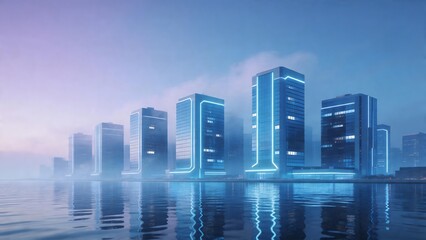 Fototapeta premium Futuristic city skyline with glowing buildings