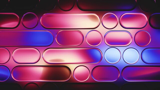 Glossy glass plates with deep blue neon reflecting colors. Abstract background in seamless loop.