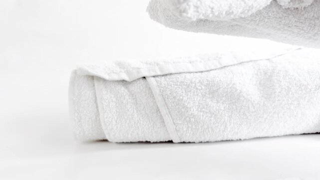 Fresh white towels rolled up after washing create a clean spa atmosphere with neatly folded linens ready for use at home or in a hotel.