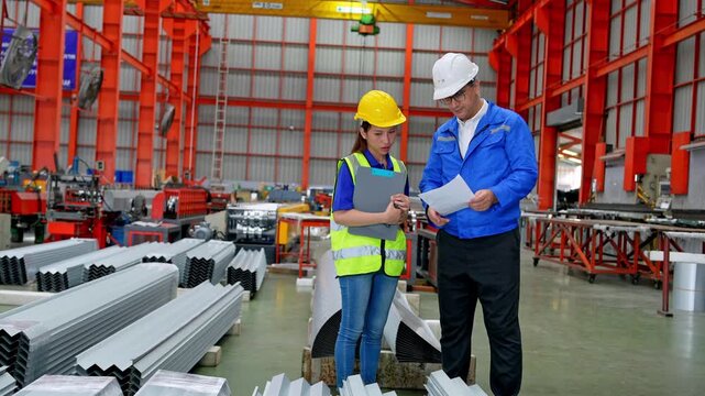 Industrial training session with engineers and trainee in manufacturing facility collaborative learning environment professional development
