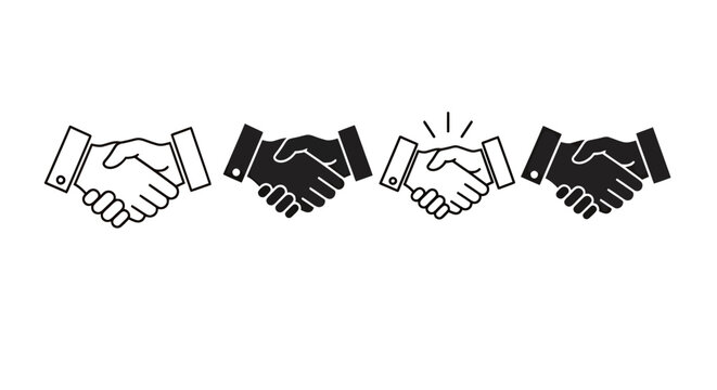 Series of handshake gestures symbolizing collaboration, agreement, and mutual partnership in business contexts.