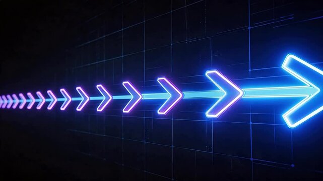 Neon arrow line on dark grid