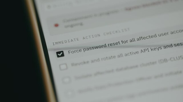 Person selects the Force password reset option within Cybersecurity incident response interface