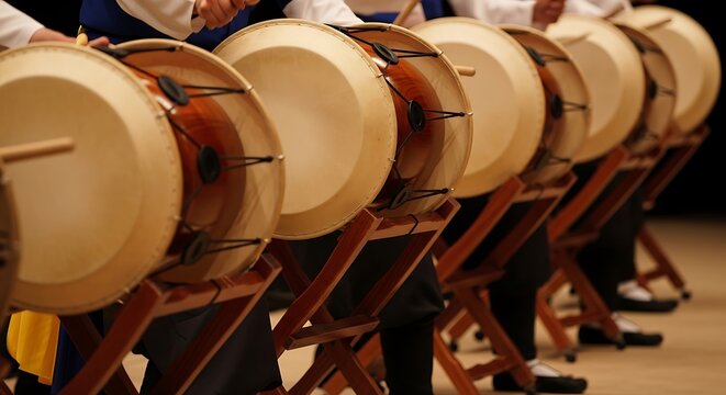 Traditional korean janggu drums performance a rhythmic and cultural display
