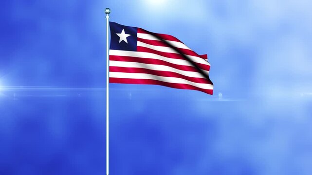 Liberia Flag Waving Waving on a Pole Seamless loop