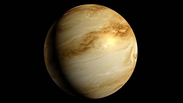 Venus Planet Rotating in Space with Detailed Surface and Atmosphere.