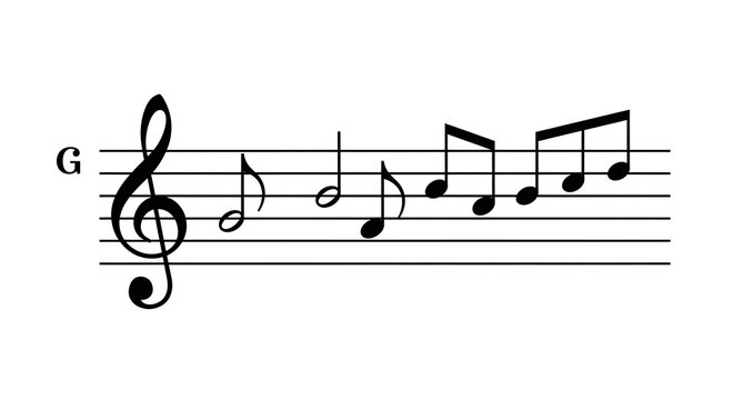 Black Music Staff with Treble Clef and Beamed Notes Illustration