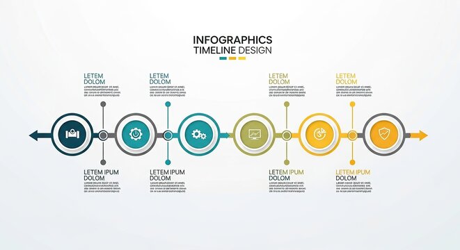 timeline infographic of business growth stages with circular process design
