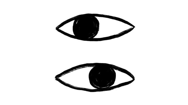Eyes hand drawn animation, eyeball, blinking, vision, sight, staring, watching, look, eyeball movement, look around, doodle motion graphics video element