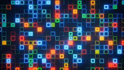 Digital pixel grid displaying colorful glowing squares for technology and gaming concepts © Photocreo Bednarek