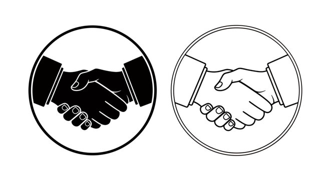 Two Hands Shaking Circle Icon Representing Business Agreement and Partnership.