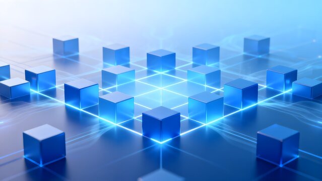 Blue cubes on glowing grid