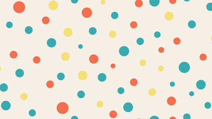 Obraz premium Playful and simple polka dot pattern showcases different sized circles in shades of orange, yellow, and teal on a cream surface.
