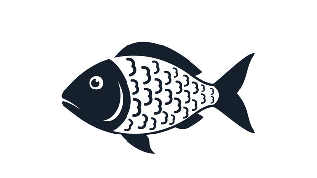 Solid dark blue silhouette of a fish featuring white scale patterns and detailed fins on a white background for fishing logos.