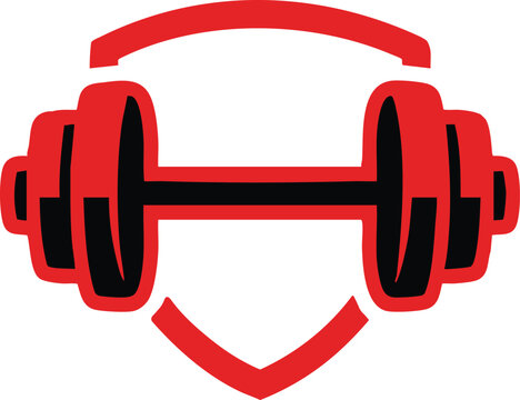 Bold Fitness Shield Dumbbell Logo Vector Design