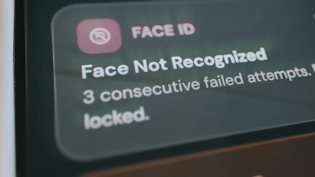 Message that Face ID failed to recognize the user after three attempts and the device is now locked