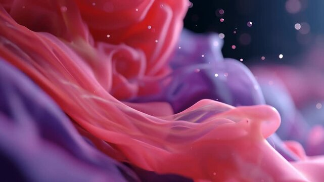 Flowing red ink ribbon in abstract liquid macro