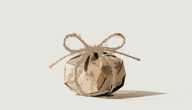 Minimal illustration of wrapped gift box tied with string bow in a simple rustic style with soft neutral tones and shadow