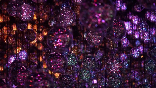 Lighting Balls With Colorful Led Lights Hanging From Ceiling, Fantasy World Scene