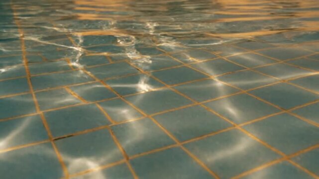Sunlit pool water caustic patterns on blue tiles