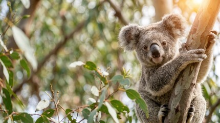 Obraz premium Koala clinging to a eucalyptus tree in the Australian bush