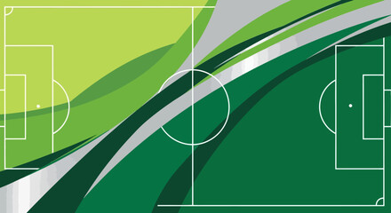 Fototapeta premium Flat vector background for world cup football poster, abstract football field shapes, dynamic lines, global sports theme, green and silver color palette, minimal modern style, no text, high-quality