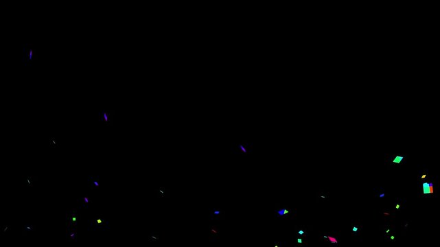 Sparkling multicolor confetti stars explosion, luxury glitter particles falling animation, elegant celebration overlay for weddings, anniversaries, and holiday events, black screen background.4K