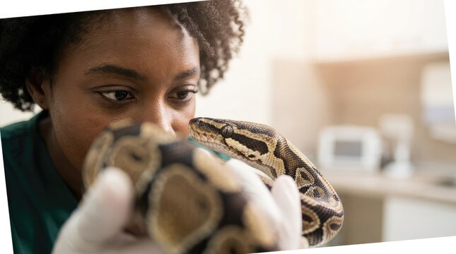 Veterinarian examines a ball python