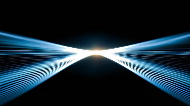 Light waves move in patterns showing intersections and varying frequencies in a dark space