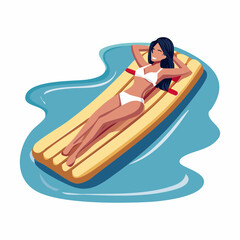Obraz premium Woman Relaxing on Inflatable Mattress in Water